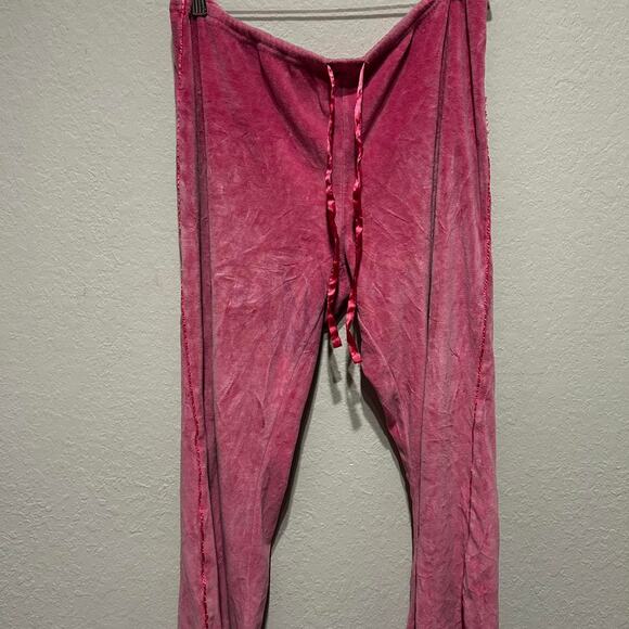 Vintage 90s/Y2K Pink velvet velour sweatpants with drawstring waist - Picture 2 of 8